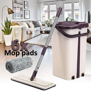 

Free Hand Washing Lazy Mop Bucket Magic Cleaner Self-wring Squeeze Double Sided Household Cleaning Automatic Dehydration