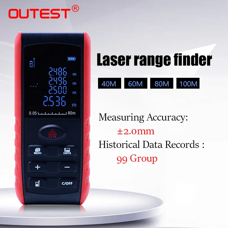  Digital Laser Distance Meter 40m/60m/80m/100m Portable Range Finder Area Volume Measurement with An