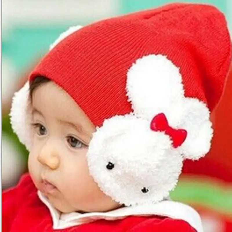 

Baby Girls Christmas Hat Toddler Kids Winter Warm Cap Children Crochet Ear Beanie Knitted Bunny Cap Hat for Infant