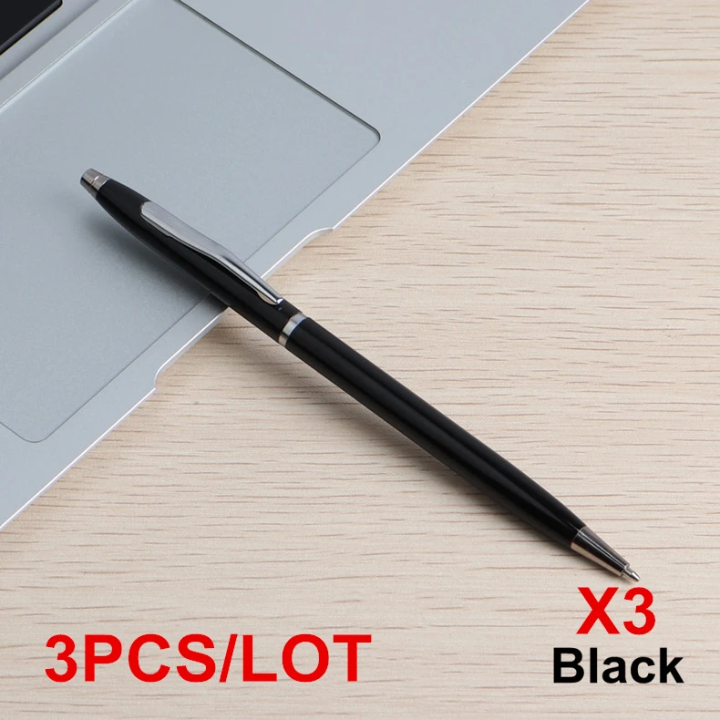 3PCS Black Genkky ручка из нержавеющей стали стержень вращающаяся металлическая шариковая ручка металическая Канцелярские Шариковые ручки 0,7 мм синие Черные чернила офисные и школьные принадлежности - Цвет: 3PCS Black