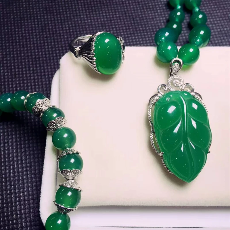 LETSFUN Fine Jewelry 925 Серебряный инкрустированный натуральный халцедон капли воды ожерелье кольцо браслет набор