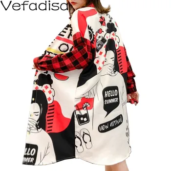 

Vefadisa Red Plaid Long Blouse Character Print Women Blouse 2020 Autumn Full Sleeve Letter Print Women Blouse Loose QYF3183