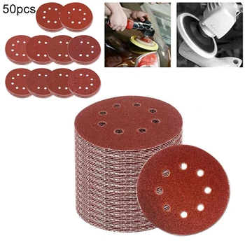 

50pcs 8 Hole 5 Hook Loop Sanding Disc 40-800 Grit Sandpaper Disc Circular Pad