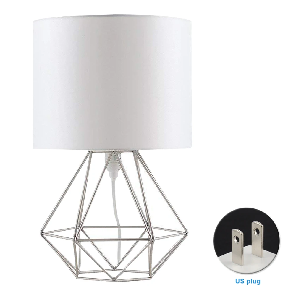 

Hallway Restaurant Metal Cage Table Lamp With Fabric Shade Cafe Plug In Living Room Geometric Home Desktop Bedroom Hotel