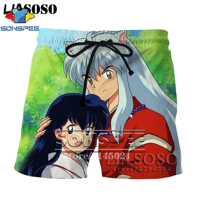 SONSPEE, 3D принт, аниме, Inuyasha, мужские, женские, дышащие, пляжные шорты, летние, для фитнеса, штаны, повседневный стиль, качественная спортивная одежда, D07 - Цвет: Черный