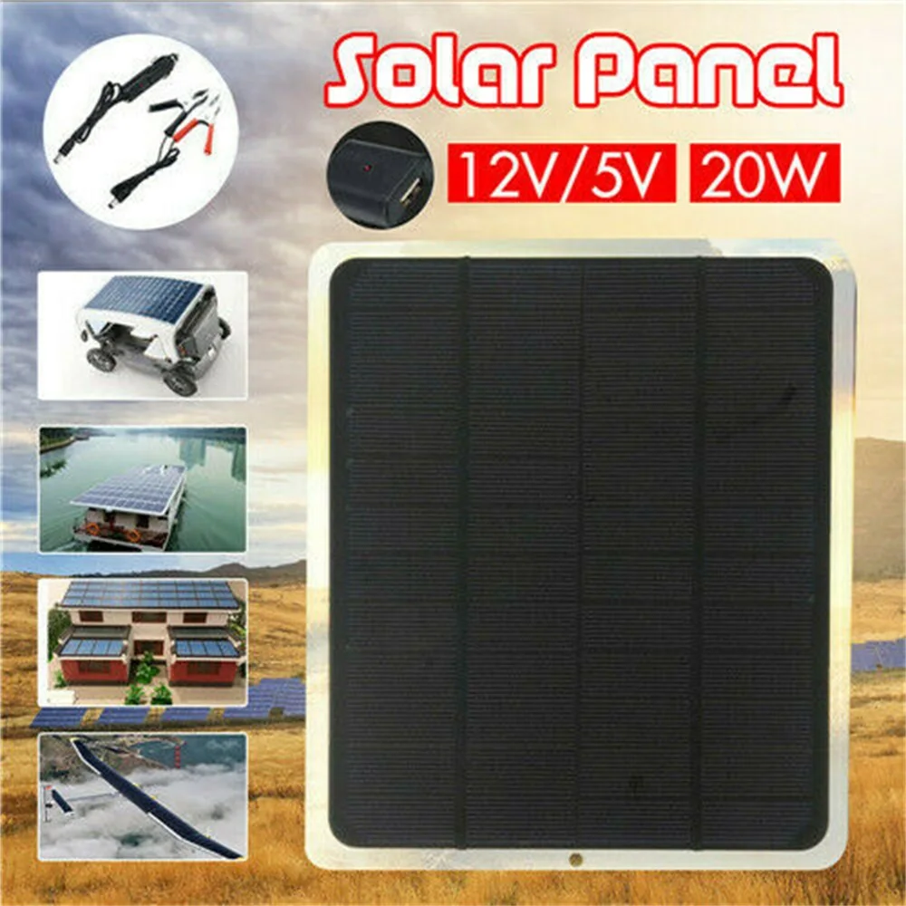

20w 12v Power Supply Car Solar Panel Trickle Battery Charger Boat Yacht Outdoor