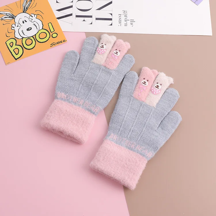 Новинка для От 4 до 7 лет, высокое качество, Детские Зимние теплые мягкие вязаные перчатки для мальчика, модные тонкие детские перчатки с рисунком для девочек - Цвет: grey