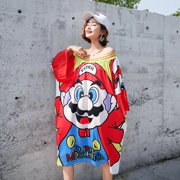 

Summer women's dress 2020 new large size women's fat mm trend printing strapless loose casual T-shirt 5 minutes sleeve skirt