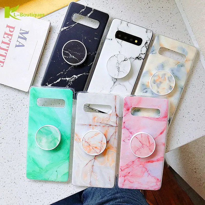 

Fashion Marble Silicon Case Cover For Samsung Galaxy A50 A70 A30 A20 A10 A6 Plus A7 A9 2018 Matte Case With Holder Grip Stand