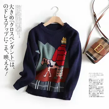

2020 Autumn Winter Cartoon Print Sweaters Women Long Sleeve Pullover Sweater Female Warm Jumpers O-Neck Harajuku Knitwear Coat