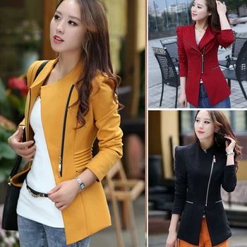 

2019 Hot Sale Women Zipper Blazer Suit Lady Formal Outwear Long Sleeve Coat Women Slim Fit Jacket Tops Autumn Coat Outerwear