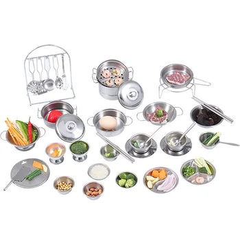 

1Pcs Stainless Steel Kids House Kitchen Toys Cooking Cookware Children Pretend Play Kitchen Playset - Silver Figures