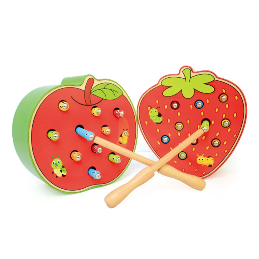 Fruit Shape Wooden Magnetic Catch Worms Game Interactive Kids Toy Gift Early Childhood Educational Toys