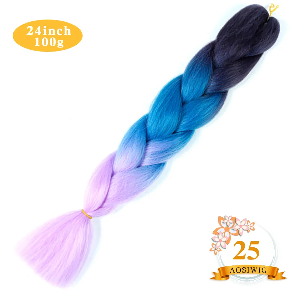 AOSIWIG, вязанные крючком волосы для наращивания, розовые, синие, Омбре, плетенные волосы, 100 г/упак. 24 дюйма, объемные, огромные синтетические волосы - Цвет: T1B/зеленый