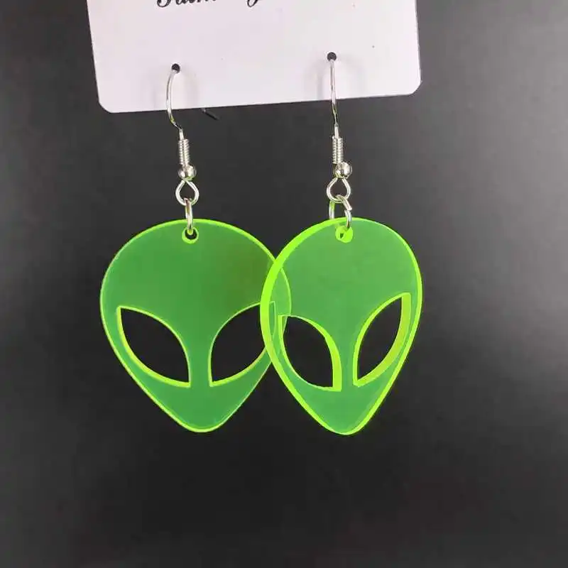 Acrylic Earrings Transparent Fluorescent Green Scientific Exploration Alien