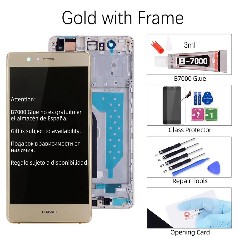 Mini тачскрин дисплей экран для HUAWEI P9 Lite сенсорный дисплей LCD с тачскрином в рамке замена запчасти VNS L31 L21 EVA-L09 l19 Черный белый золотой - Цвет: Gold with Frame