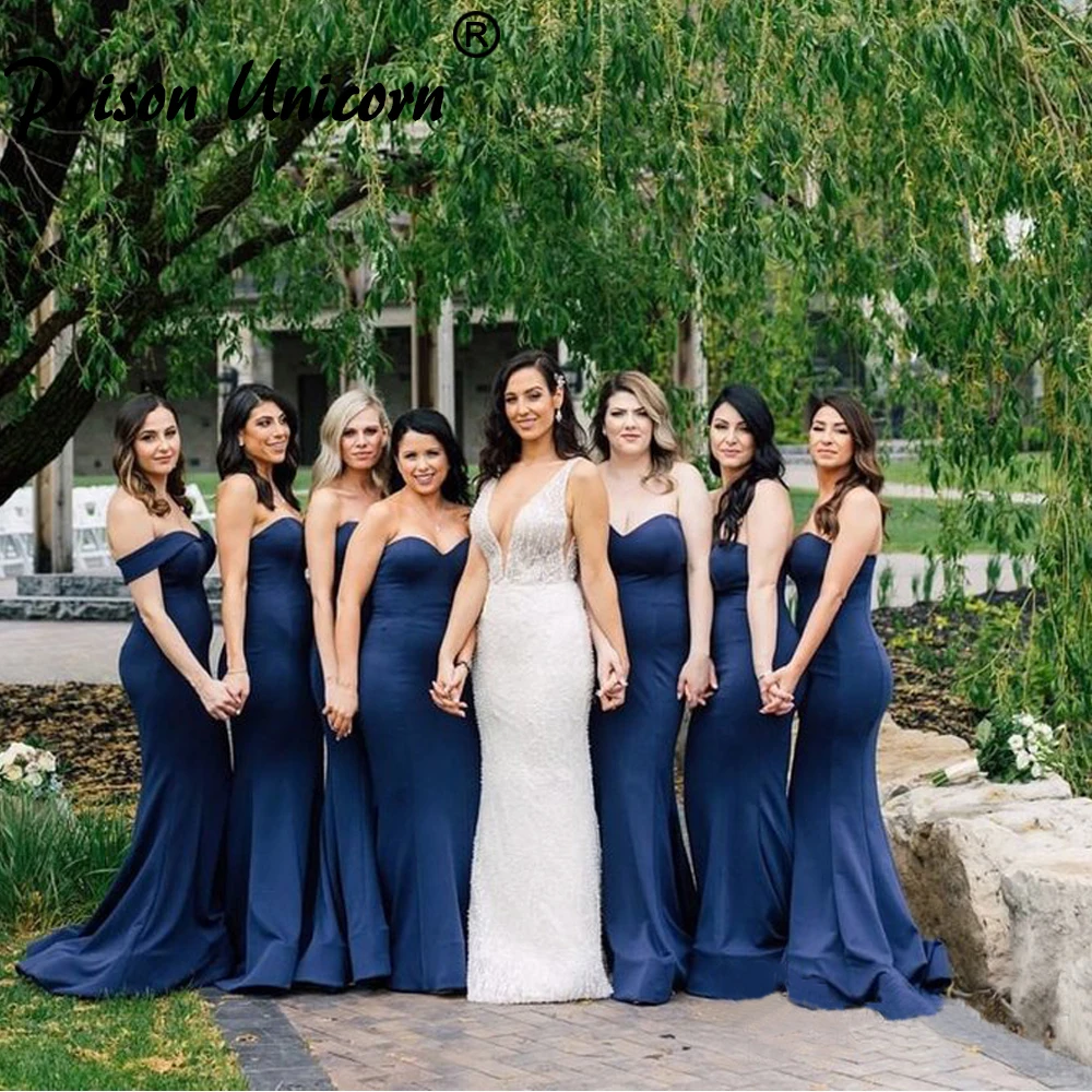 Cheap Simple Navy Blue Satin Bridesmaid ...