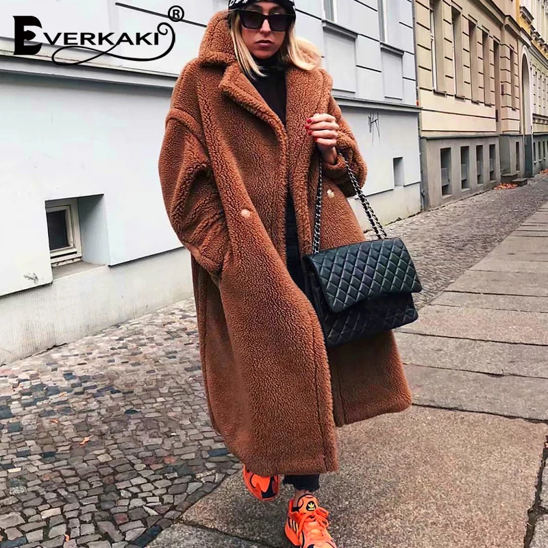 Everkaki Boho зимние куртки из искусственного овечьей шерсти пальто для женщин