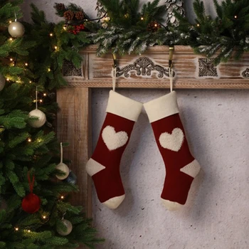 

Christmas Stocking 3D Heart Xmas Socks Hanging Pendant Fireplace Xmas Tree Decor