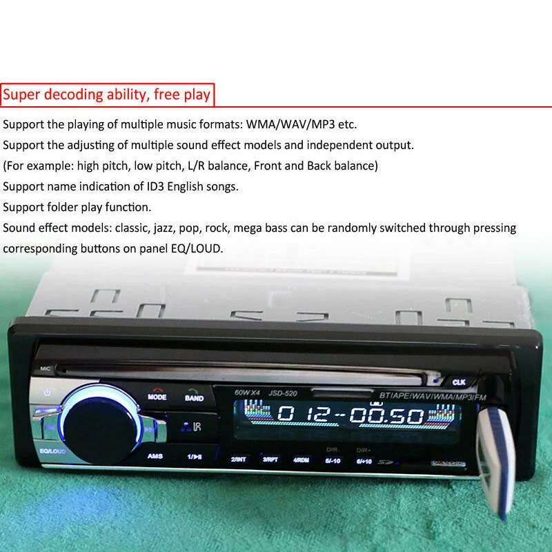 12 В автомобильный стерео fm-радио mp3-плеер аудио Поддержка Bluetooth телефон с Usb/Sd Mmc портом Автомобильная электроника Встроенный 1 Din