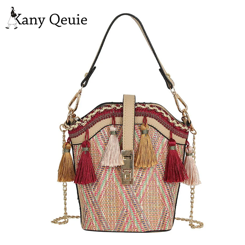 

Fashion shell bucket bag ladies fringed straw beach bag ladies shoulder Messenger bag handbag chain small bag luxury blue bag