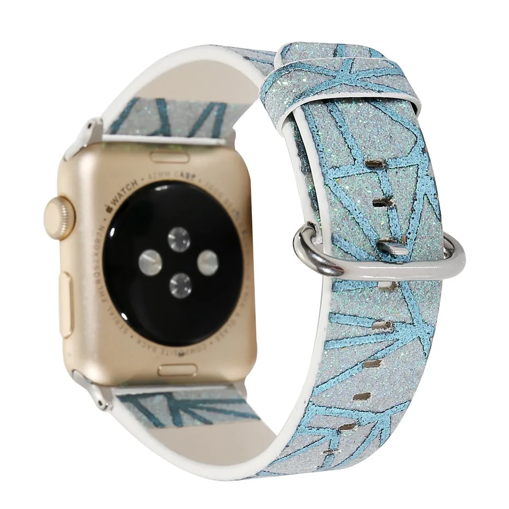 Ремешок для часов из натуральной кожи для Apple Watch 5 4 40 мм 44 мм 38 мм 42 мм с цветочным принтом ремешок для iwatch 1 2 3 4 5 браслет ремень