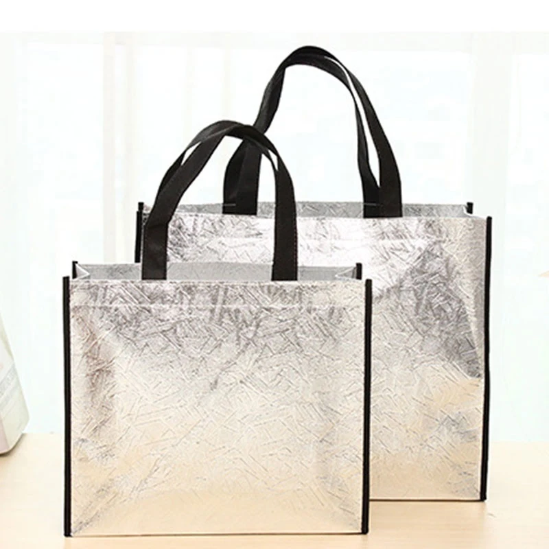Foldable Laser Shopping Bag Reusable Eco-friendly Tote Waterproof Fabric Non-woven Bag Large Capacity Travel Storage Bag 4