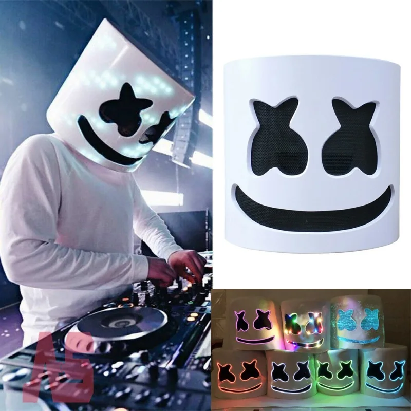 

Cosplay Prop Marshmallow Dj Helmet Mask Halloween Party Full Head EVA Masks Led Party Bar Music Cos Dj Led Luminous Masks