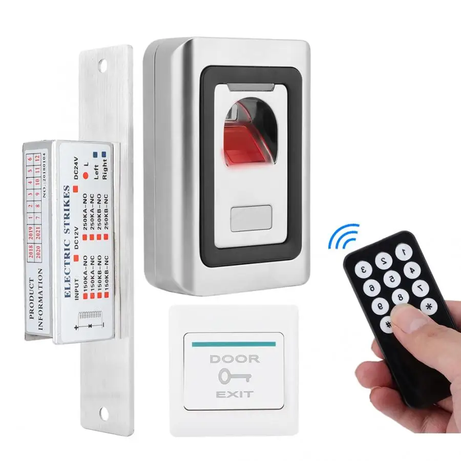 Fingerprint Door Lock Access System Control Power Supply NO Lock Exit Button Security System Kit