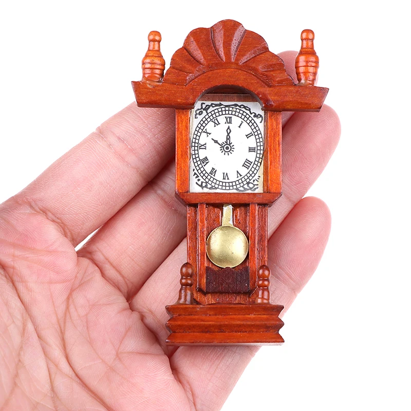 New Miniature Garden Decoration Accessories Living Room Collection Wood Mahogany Color Clock For 1:12 Dollhouse |