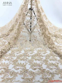 

Anna fashion french sequins lace fabric 2020 embroidery nigerian net laces african tulle fabrics 5 yards/piece for party dress