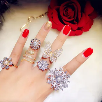 

Spin Rings For Women S925 Sterling Silver Cubic Zirconia Bridal Wedding Engagement Snowflake Index Finger Open Anel Fine Jewelry