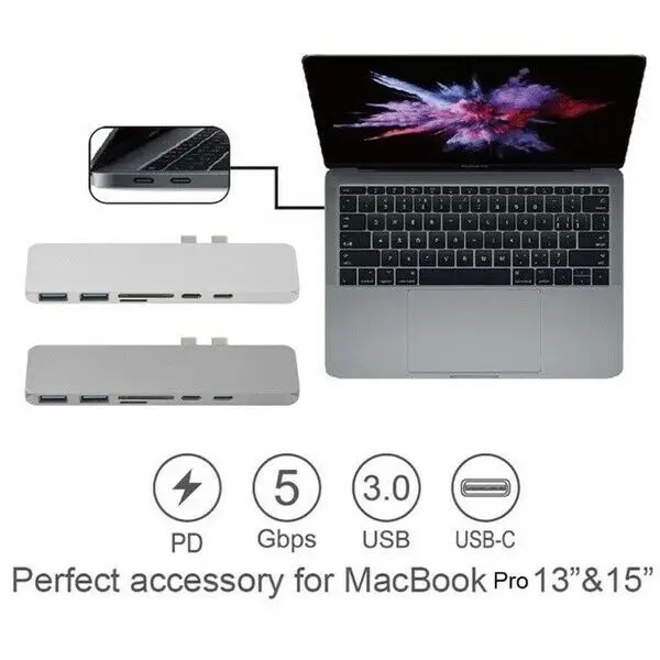 7в1 Тип C USB C концентратор двойной адаптер 3,1 порт кардридер 4K HDMI для MacBook Pro