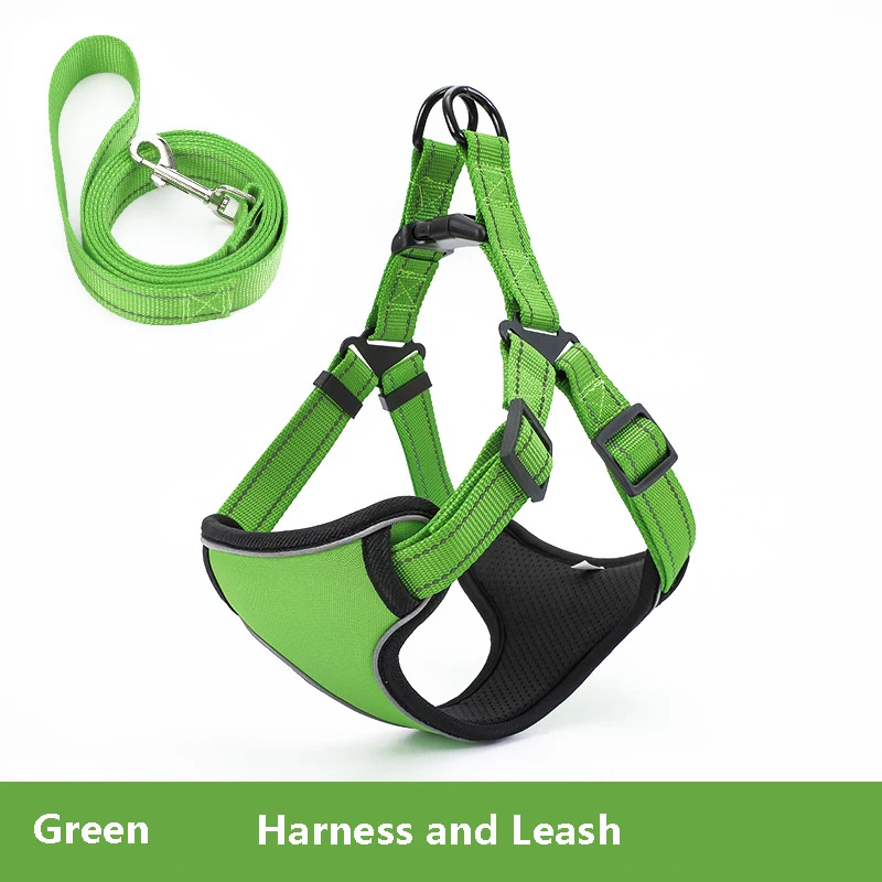 green set HEYPET Светоотражающая спортивная одежда собаки для средних и больших размеров, для безопасности Регулируемый обучения домашних животных щенка французского бульдога груди сбруя-жилет - Цвет: green set