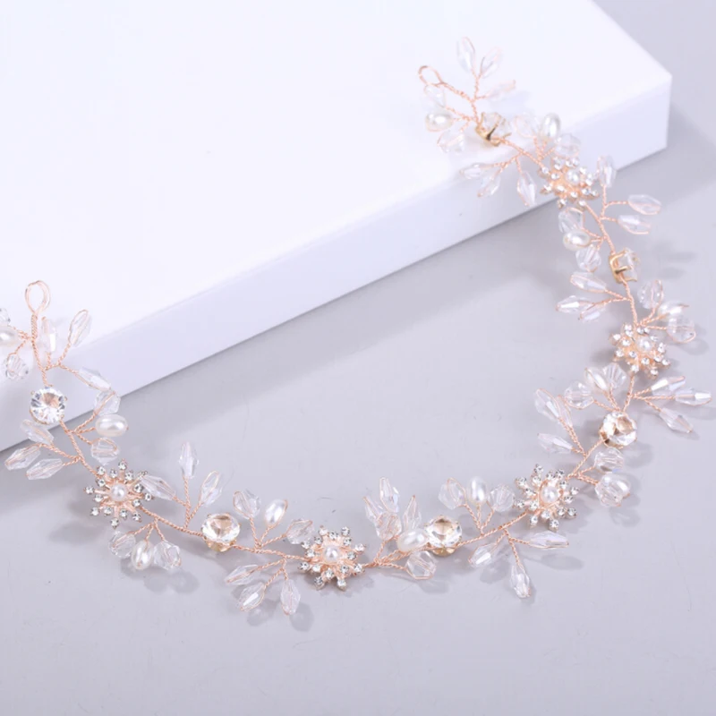 Rhinestones Gorgeous Rose Gold Wired Crystals Pearls Flower Wedding Headband Bridesmaid Bridal Hair Vine Hair Accessories