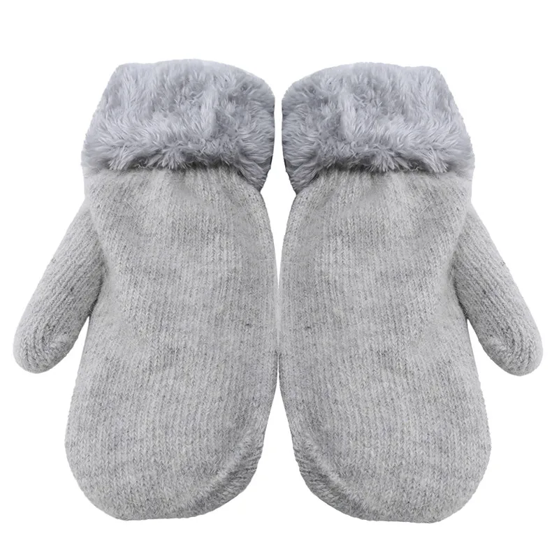 light gray Модные женские зимние перчатки, однотонные шерстяные мягкие теплые утолщенные перчатки, женские теплые эластичные варежки, милые зимние перчатки без пальцев - Цвет: light gray