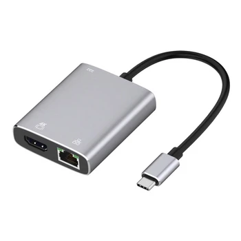

3 in 1 USB C Hub Type C To HDMI 4K@30Hz RJ45 Gigabit Ethernet PD Charging 5Gbps High Speed Lan Wired Network Adapter