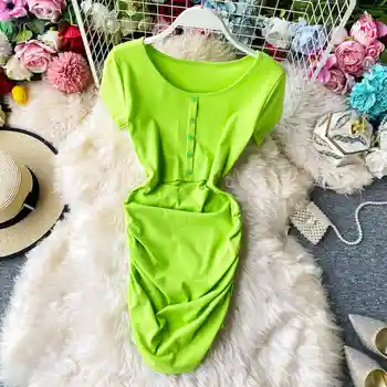 

2020 Women Sexy Slim Hollow Out Dress Women Short Sleeve O Neck Cotton Dress Korean Style Casual Solid Bodycon Mini Dresses