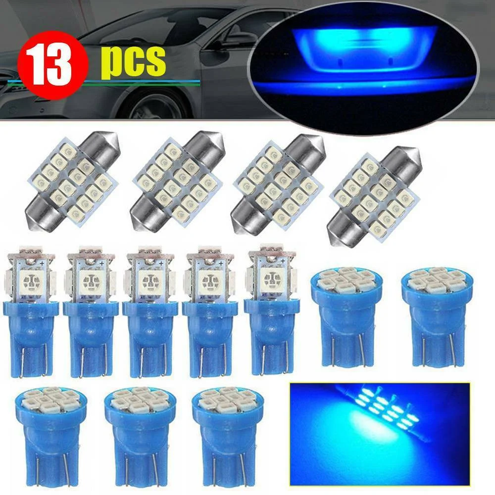 

13pcs Blue LED Lights Car Tuning Interior Inside Decorative Lamp Dome Map Door License Plate Lights Bulbs Car Products