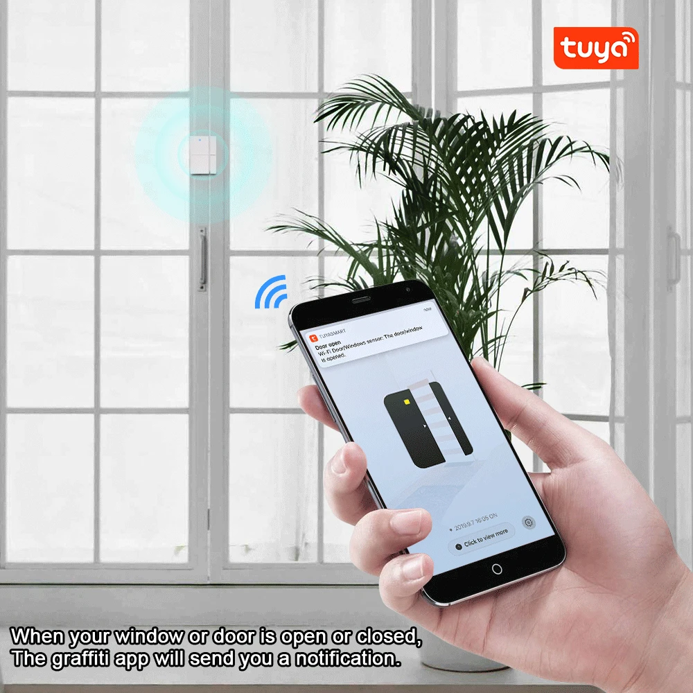 Tuya WiFi датчик для двери беспроводной оконный дверной датчик приложение контроль охранной сигнализации магнитный переключатель умный дом Совместимая система