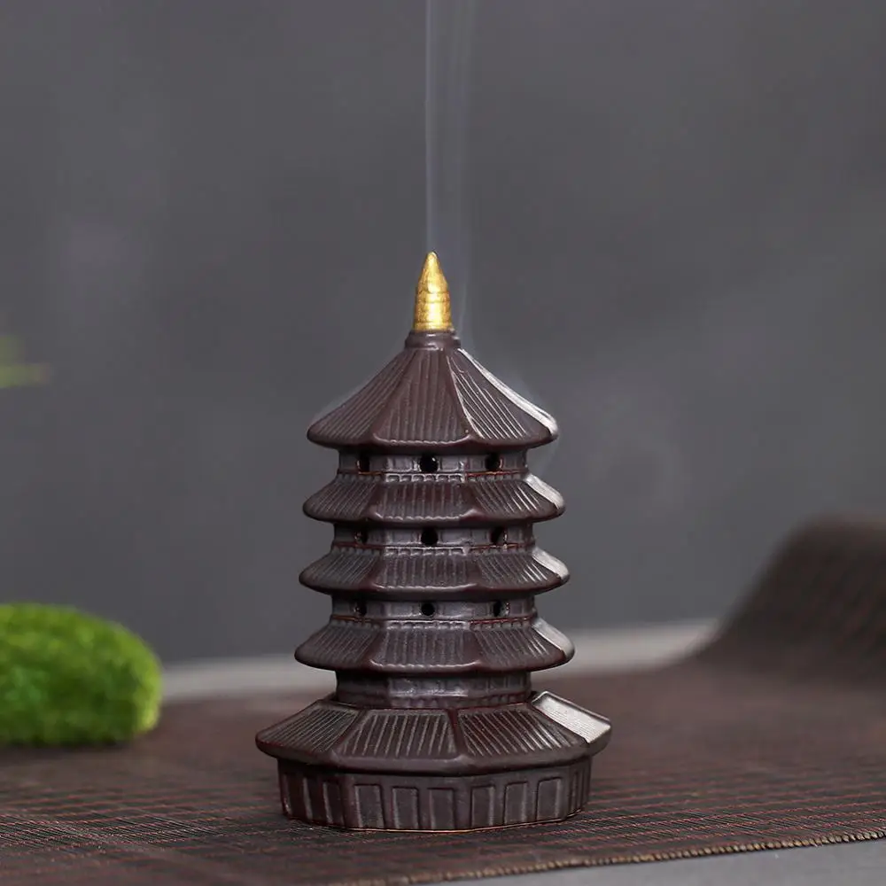 Ceramic Tower Incense Burner Meditation Sandalwood Censer Teahouse