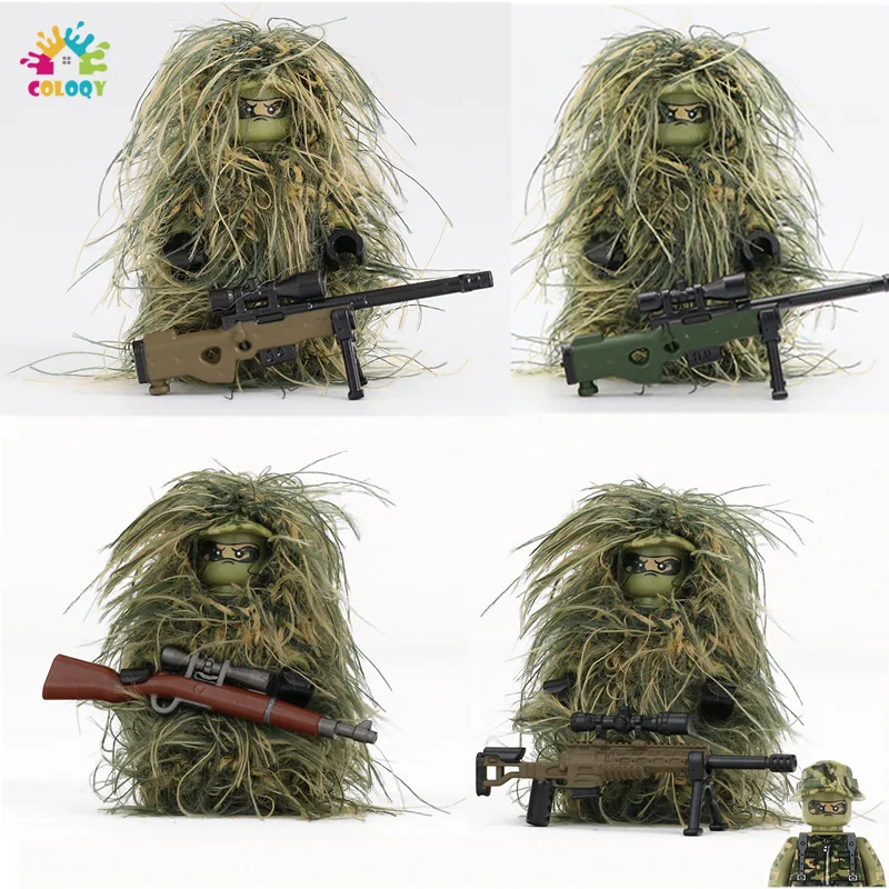 Disney Military All terrain Sniper Figures Building Blocks 98K AWM XM2010 Ghillie Suit Bricks Toys For Boys Christmas Gifts | Игрушки и