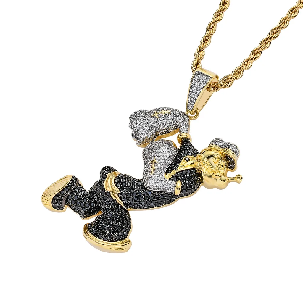 Хип хоп медный Popeye кулон ожерелье Iced Out ожерелья из кубического диоксида циркония ювелирные изделия для мужчин и женщин Подарки