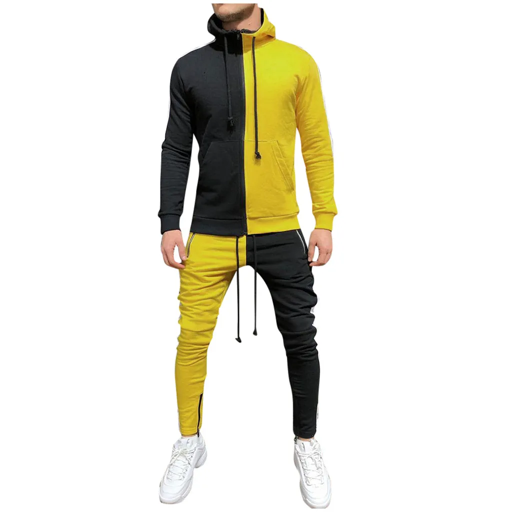 Men's Autumn tracksuit Patchwork Zipper Sweatshirt Top Pants Sets Sports Suit Tracksuit survetement homme ropa hombre