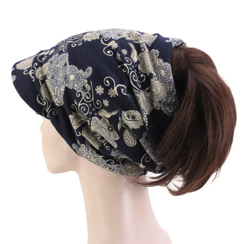 Шапка тюрбан с принтом конский хвост для женщин шапка короткими полями Skullies Beanies