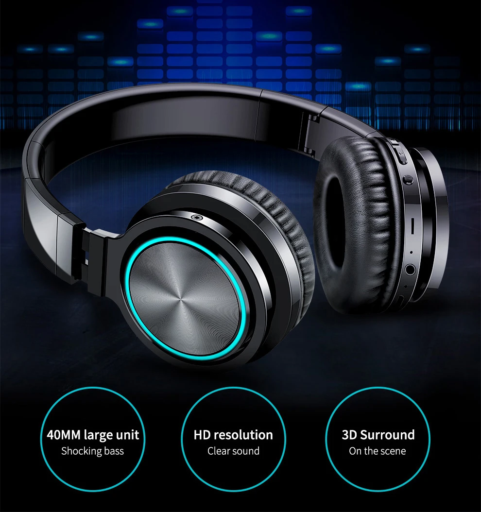 Picun B12 беспроводной+ проводной Bluetooth 5,0 наушники новые модные красочные огни шумоподавление HIFI стерео многомодовая гарнитура