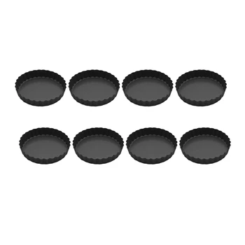 

Botique-8 Pcs Non-Stick Tart Quiche Flan Pan Molds Pie Pizza Cake Mold Removable Loose Bottom Heavy Duty Pizza Pan Bakeware