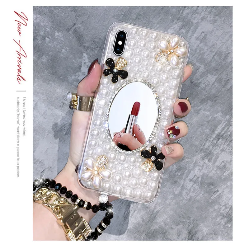 

Diamond Pearl Flower Case Cover For Iphone 11 Pro Max XS Max XR X 8 7 6 Plus Samsung Galaxy Note 10 Plus 9 8 5 S10E S10/9/8 Plus