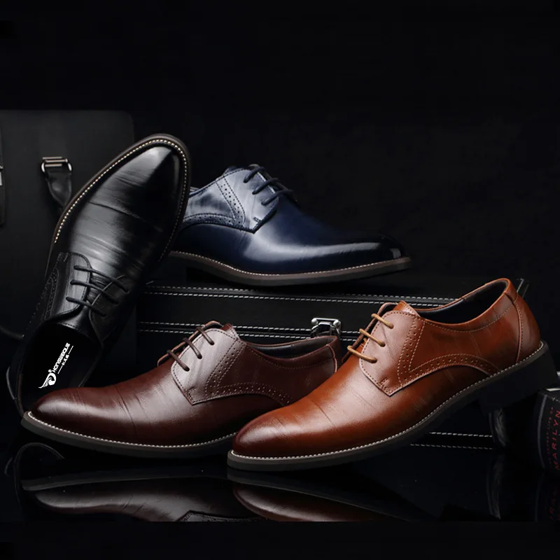 Мужские официальные кожаные туфли на шнуровке; коллекция года; сезон весна-осень; туфли дерби с острым носком для деловых мужчин; дышащая обувь; большие размеры