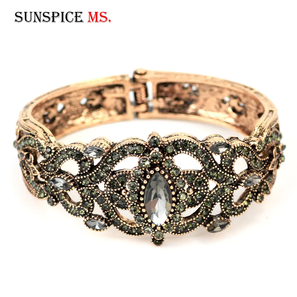 Sunspicems Винтажный Браслет манжета с турецким серым кристаллом этнические